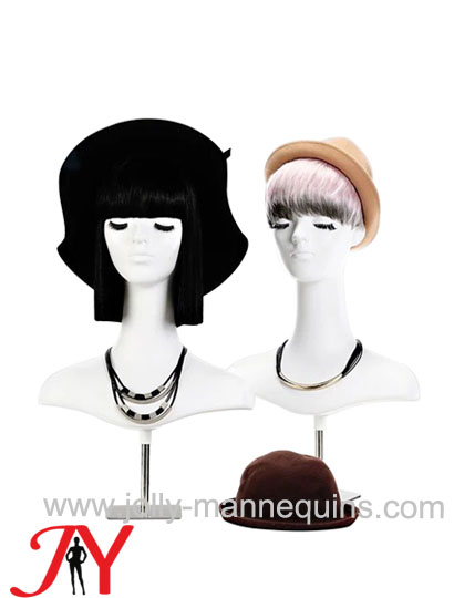 Jolly mannequins-Plastic mannequin abstract mannequin display head white glossy, metal stand PH003