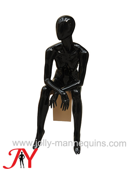 JOLLY MANNEQUINS-哑黑玻璃钢蛋头女坐姿服装模特架 橱窗假人亚洲人体模特道具JY-JENNA-02