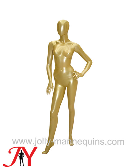 Jolly mannequins gold glossy painted female egghead mannequin right arms on hips pose JY-AD13