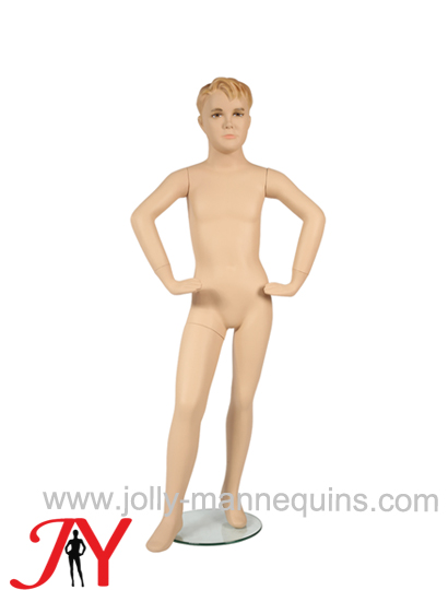 Jolly mannequins 7 years realistic make up sculpted hair boy child with arms on hips mannequin JY-FC5