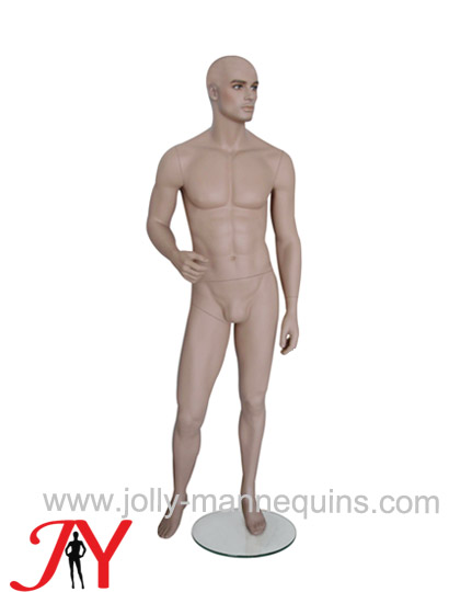 Jolly mannequins light brown color realistic make up male mannequin  right leg leaning pose JY-CM1201