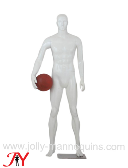 Jolly mannequins-white glossy color realistic sport male mannequin with hold the basketball in your left hand JY-0028