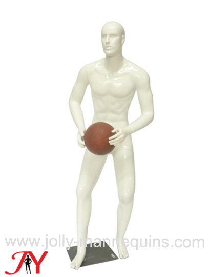 Jolly mannequins-white glossy color realistic sport male playing basketball mannequin JY-0023