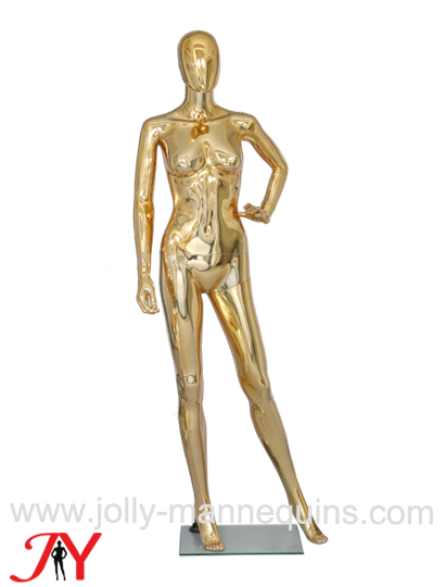 Jolly mannequins- stock gold chrome female mannequin plastic relaxing pose CG-2