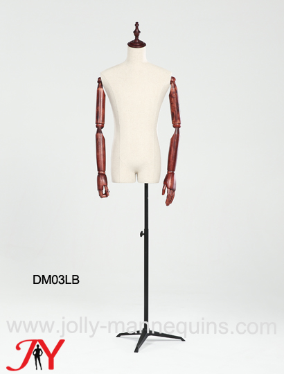 jolly mannequins natural linen adjustable black tripod base male dress form DM03LB