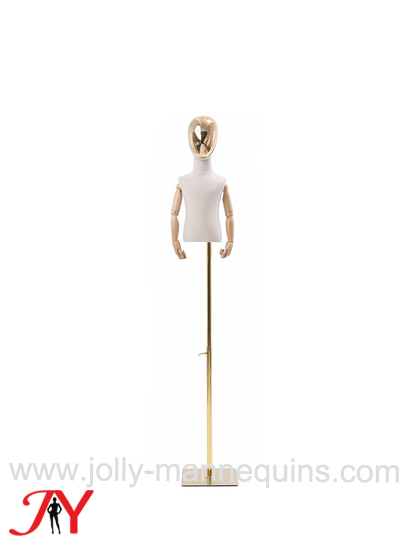 2 years old half chrome face adjustable gold base child mannequin dress form with flexible wooden arms JCH-1