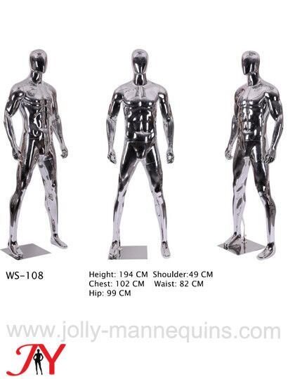 Jolly mannequins silver chrome full body male sport athletic mannequin WS108